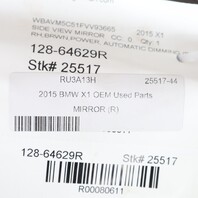 2013-2015 BMW X1 Right Passenger Side View Door Mirror 51167307186 OEM Used