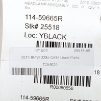 2012-2015 BMW 328i 335i Sedan Right Headlight Xenon 63117338708 OEM Used NOTE