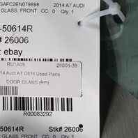 2012-2017 Audi A7 S7 Right Front Door Glass Window 4G8845202A OEM Used