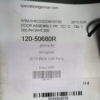 2011-2016 BMW 528i 535i 550i Right Rear Door Alpine White 41007206114 OEM