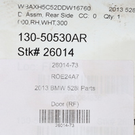 2011-2016 BMW 528i 535i 550i Right Front Door Alpine White 41007206108 OEM