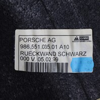 1997-2004 Porsche Boxster 986 Engine Firewall Carpet Black 98655103501 OEM