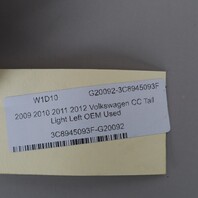 2009-2012 Volkswagen CC Left Tail Light 3C8945093F OEM