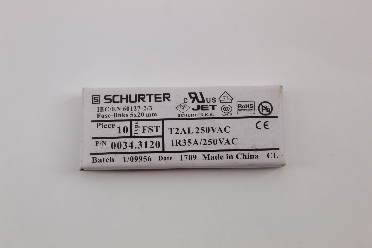 Schurter Fuses IEC/EN 601272/3, P/N 0034.3120 (Lot of 8 Boxes) PLC