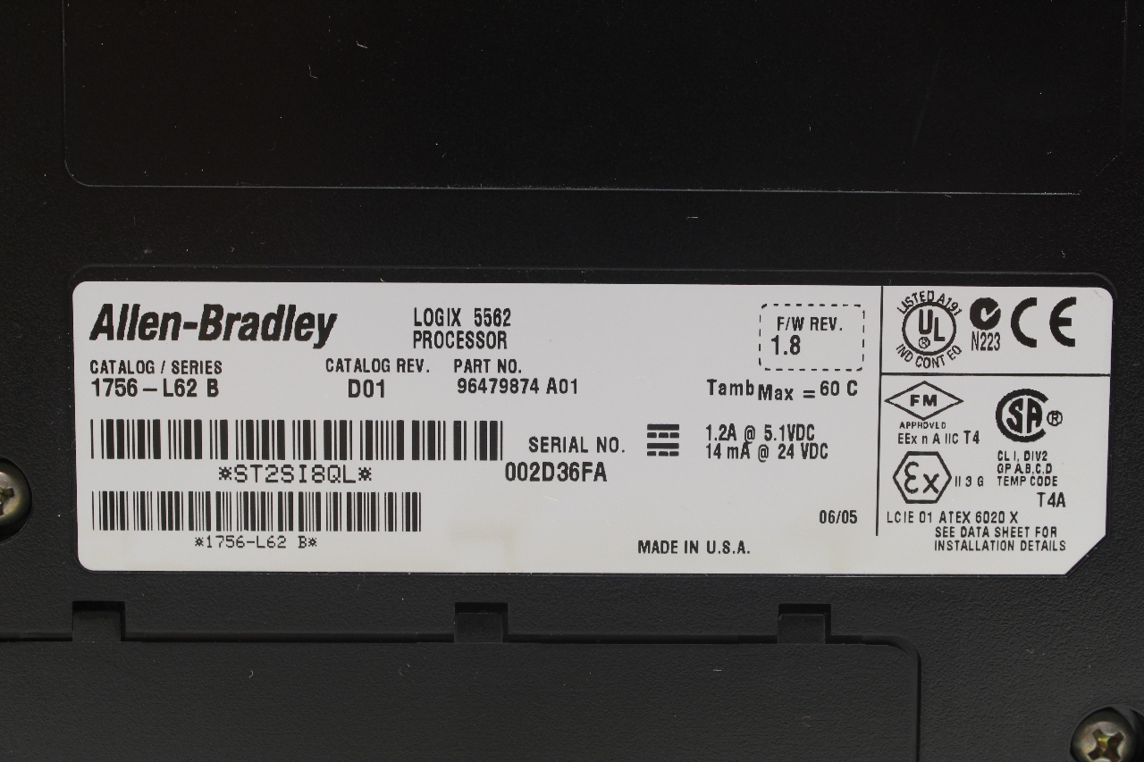 Allen Bradley 1756-L62 B Logix 5562 Processor | PLC Surplus Supply, LLC