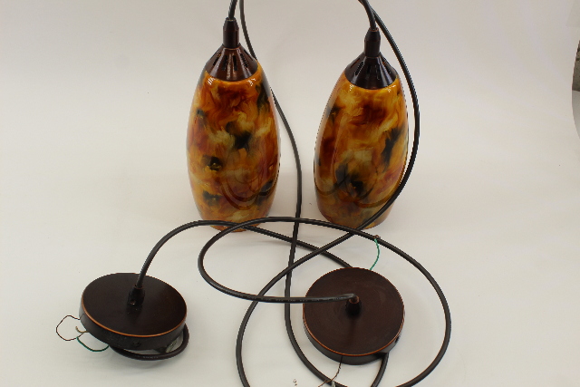 Hanging Pendant Lamp Orange Multi Color Swirl Milano Glass 