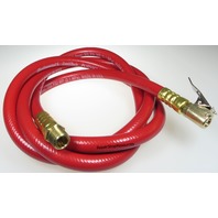 MADE IN USA TIRE INFLATION HOSE, 5' LONG, 1/4" NPT, OPEN FLOW CLIP ON CHUCK