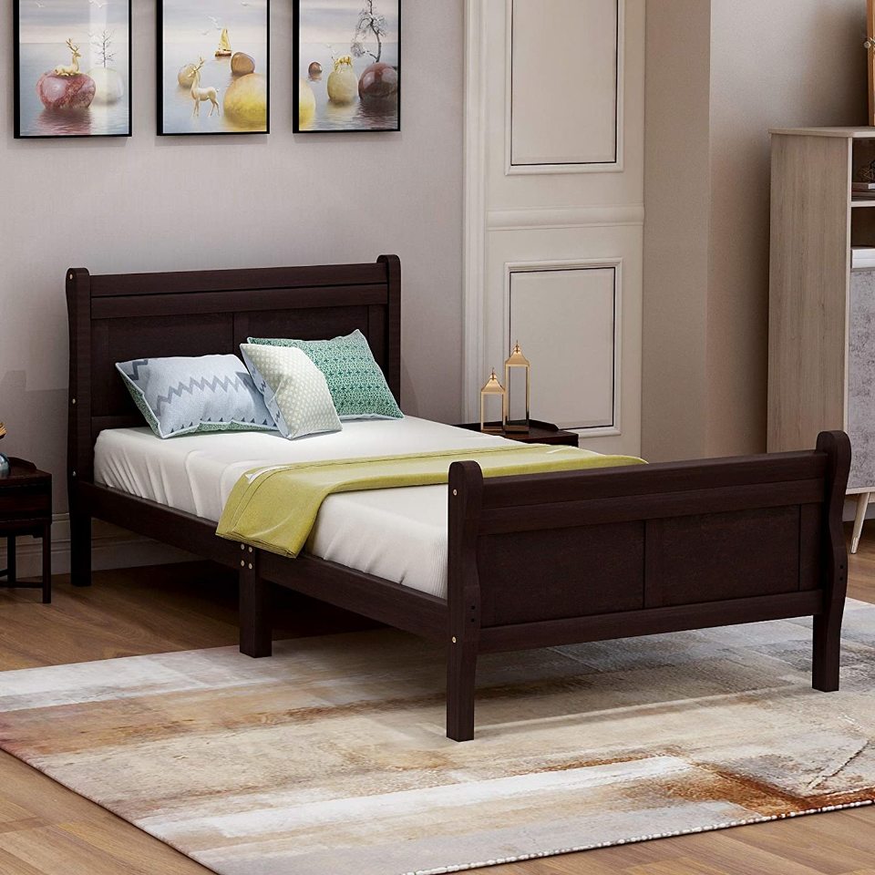 Merax Solid Wood Bed Frame With Headboard Wood Slat Support Twin Espresso Buy Stuff Store