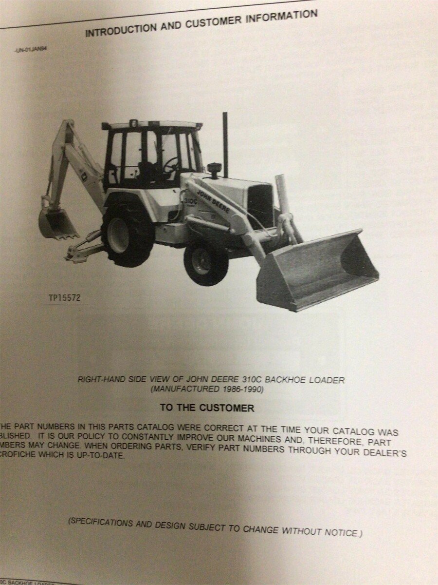 John Deere 310C Backhoe Parts Book PC2068 Manual Catalog Finney