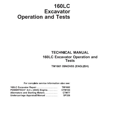 160LC Test Service Manual JD TM1661 Book For John Deere