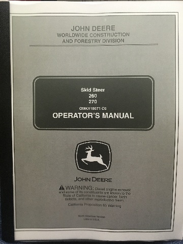 John Deere 260 270 Skid Steer Operators Manual JD OMKV18671 Book