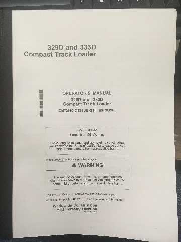 John Deere 329D 333D Compact Track Loader Operators Manual JD OMT253017 Book