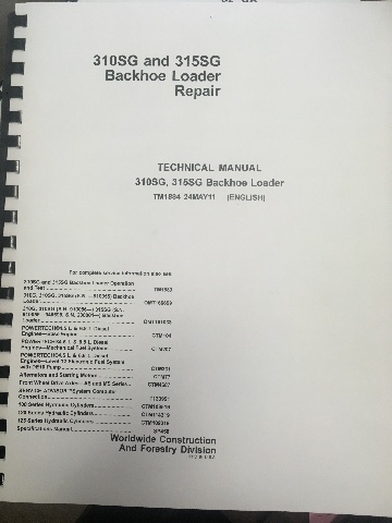 John Deere 310SG 315SG Backhoe Loader Repair Technical Manual JD TM1884 Book