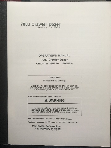 John Deere 700J Crawler Dozer Early Serial Number JD OMT211725 Book