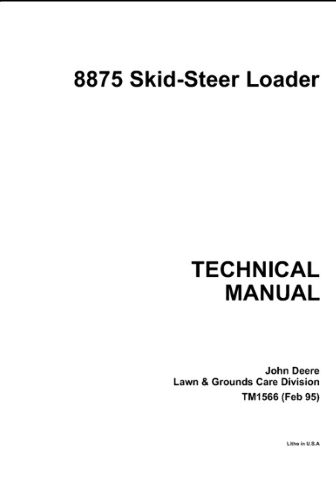 John Deere 8875 Skid Steer Loader Technical Manual JD TM1566 Tech Book