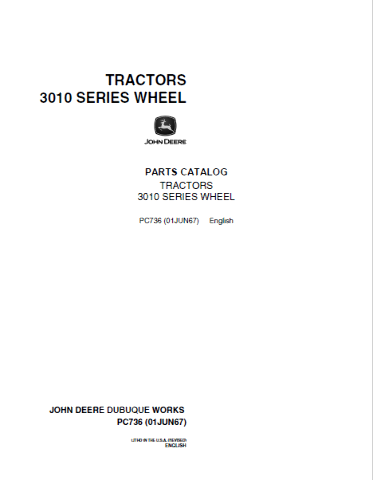 John Deere Tractors 3010 Series Wheel Parts Catalog JD PC736 Book Manual