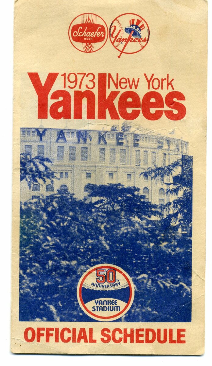 Vintage 1973 New York Yankees Schedule 50th Anniversary Yankee Stadium