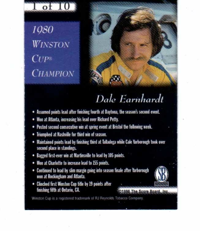 1996 Score Board Dale Earnhardt Complete 10 Card Set NASCAR Racing