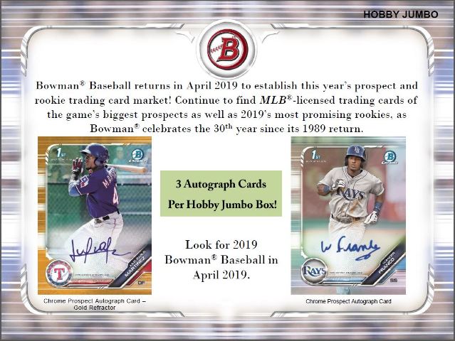 2019 Bowman Baseball HTA Hobby Jumbo 8 Box CASE (Factory Sealed)