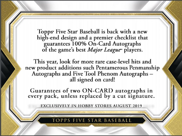 2019 Topps Five Star Baseball Hobby 8 Box CASE (Sealed)