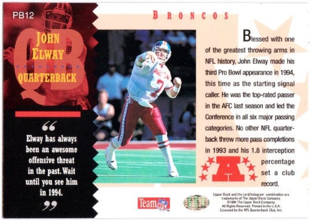 JOHN ELWAY 1994 Upper Deck UD Pro Bowl Holoview Insert ...