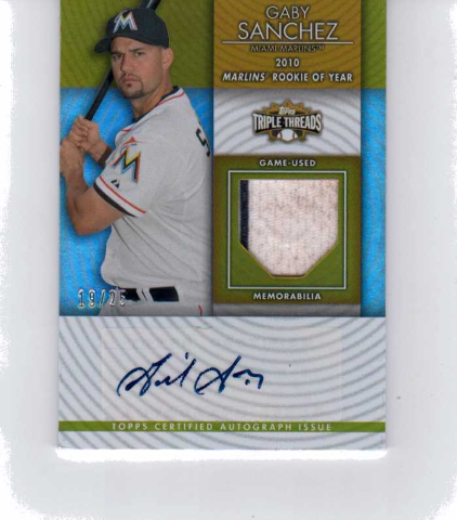 Gaby Sanchez 2012 Topps Triple Threads Unity Relic Autograph Gold UAR47 auto /25