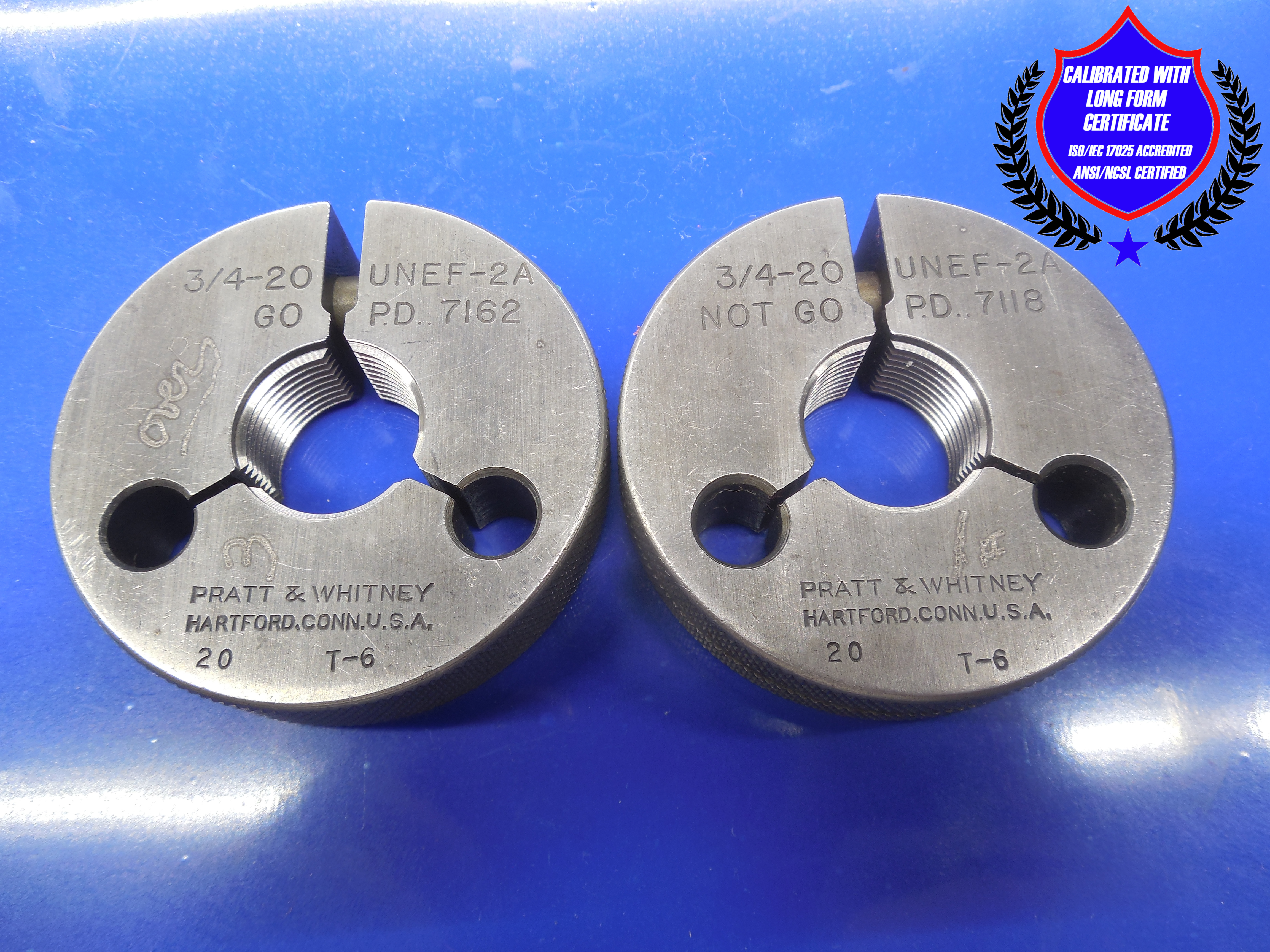 CERTIFIED CALIBRATED 3 4 20 UNEF 2A THREAD RING GAGES 75 GO NO GO 