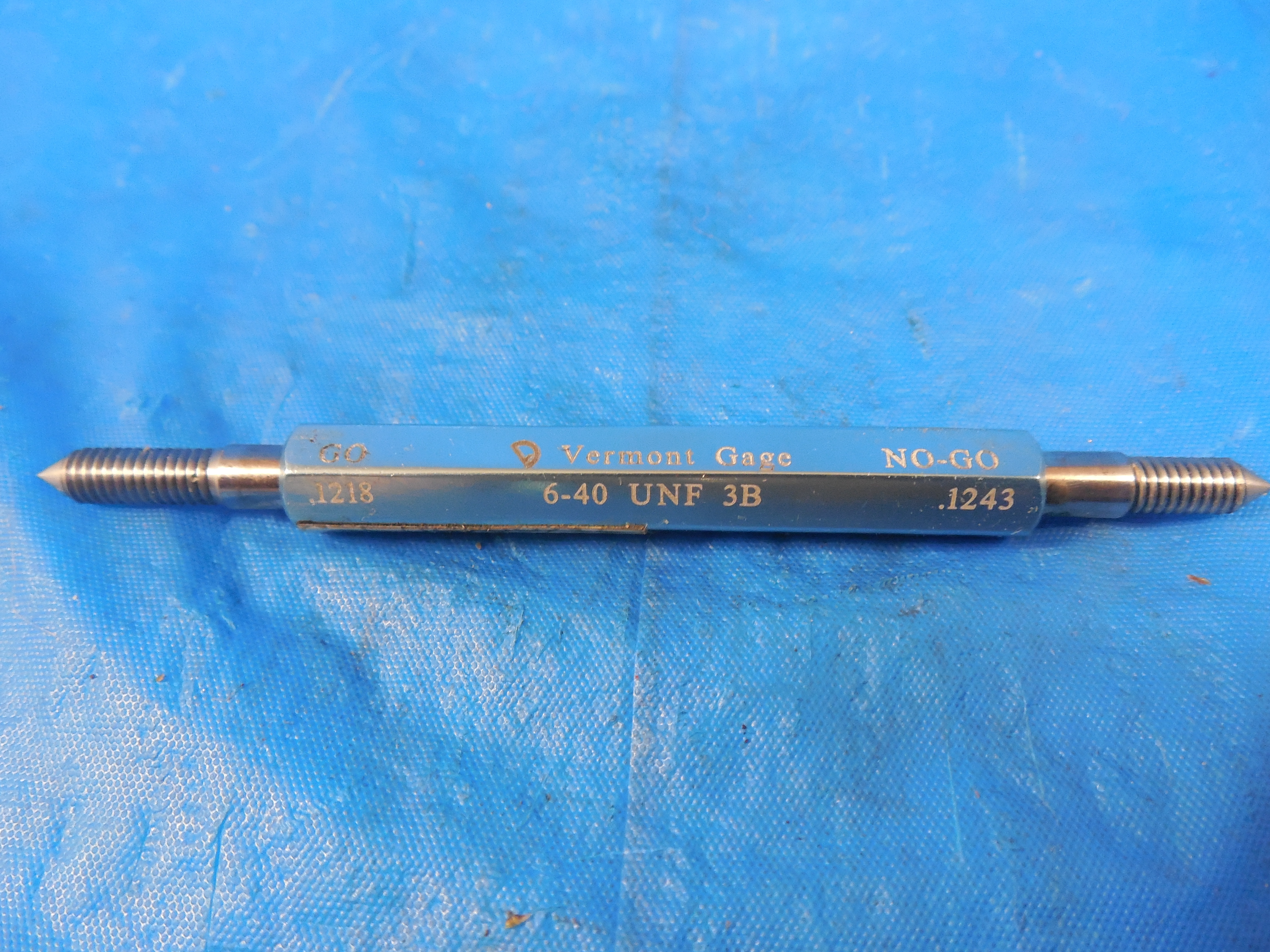 6 40 UNF 3B VERMONT THREAD PLUG GAGE 6 .138 GO NO GO P.D.'S = .1218