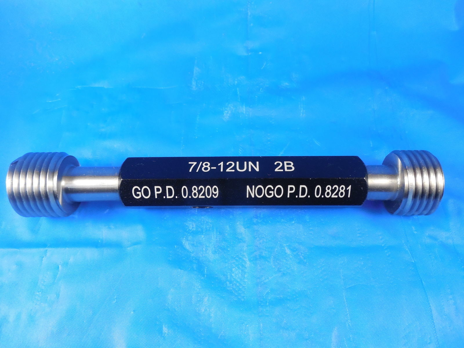 NEW 7/8 12 UN 2B THREAD PLUG GAGE .875 GO NO GO P.D.'S= .8209 & .8281