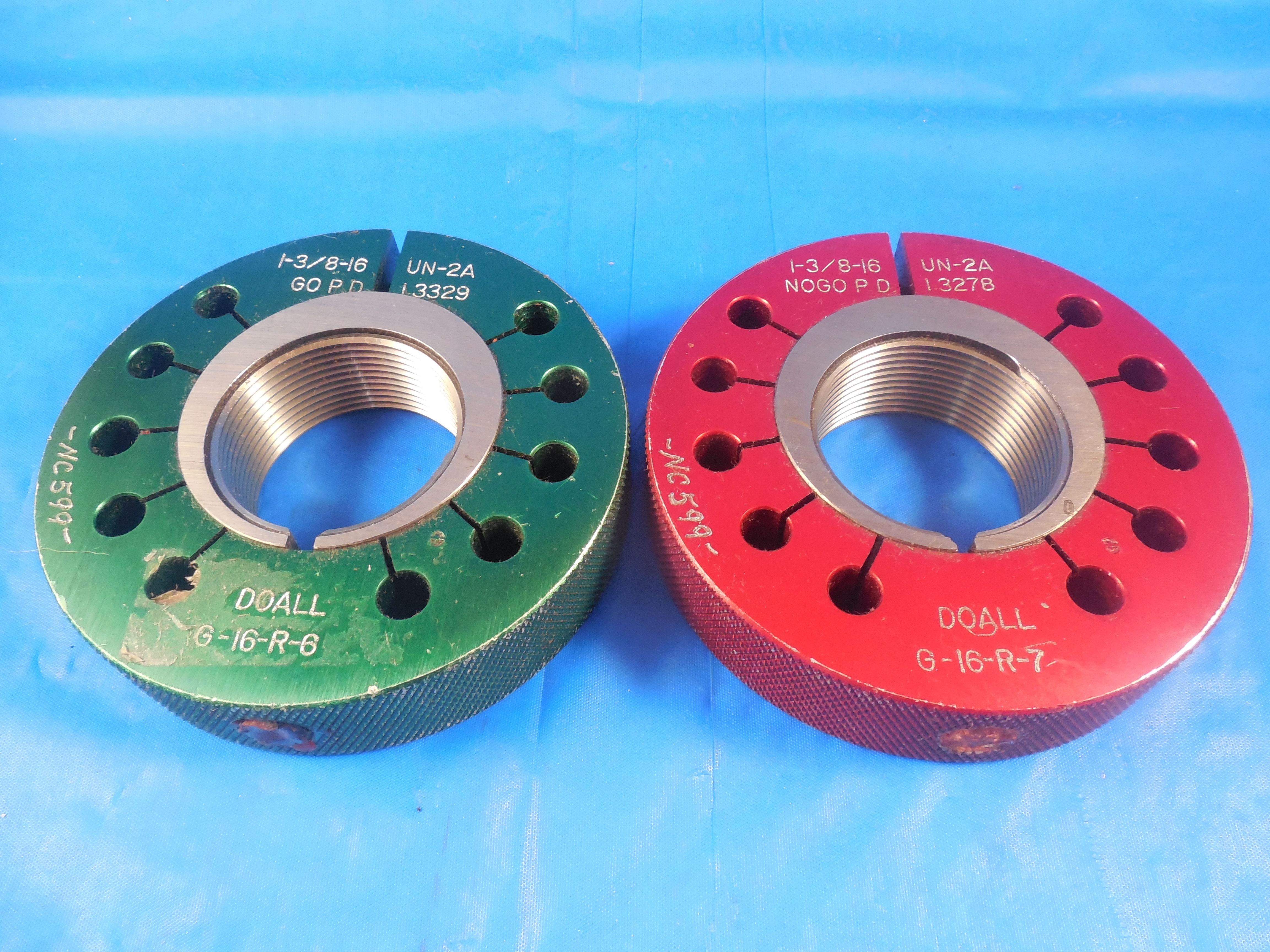 1 3 8 16 UN 2A THREAD RING GAGES 1 375 GO NO GO P D S 1 3329 1 3278