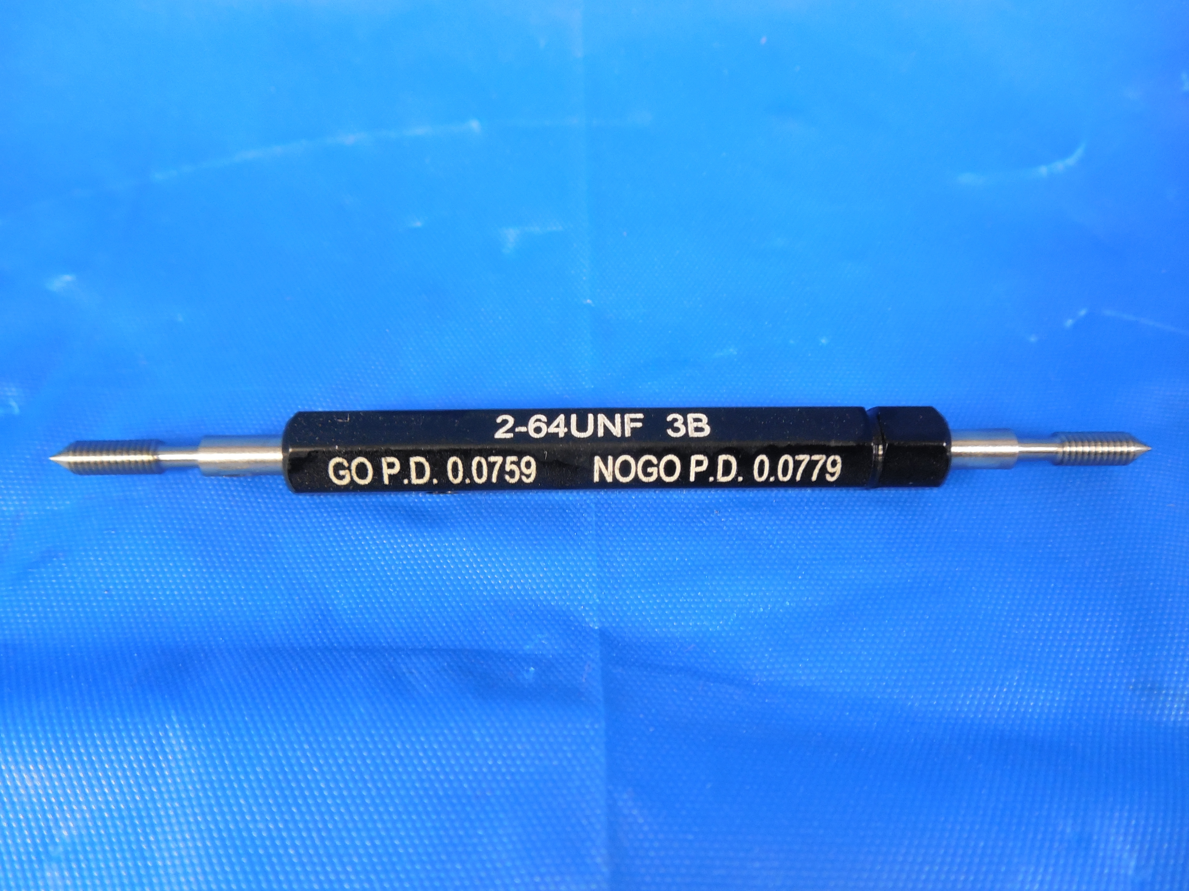 NEW 2 64 UNF 2B THREAD PLUG GAGE #2 .086 GO NO GO P.D./'S= .0759 /& .0786 2-64