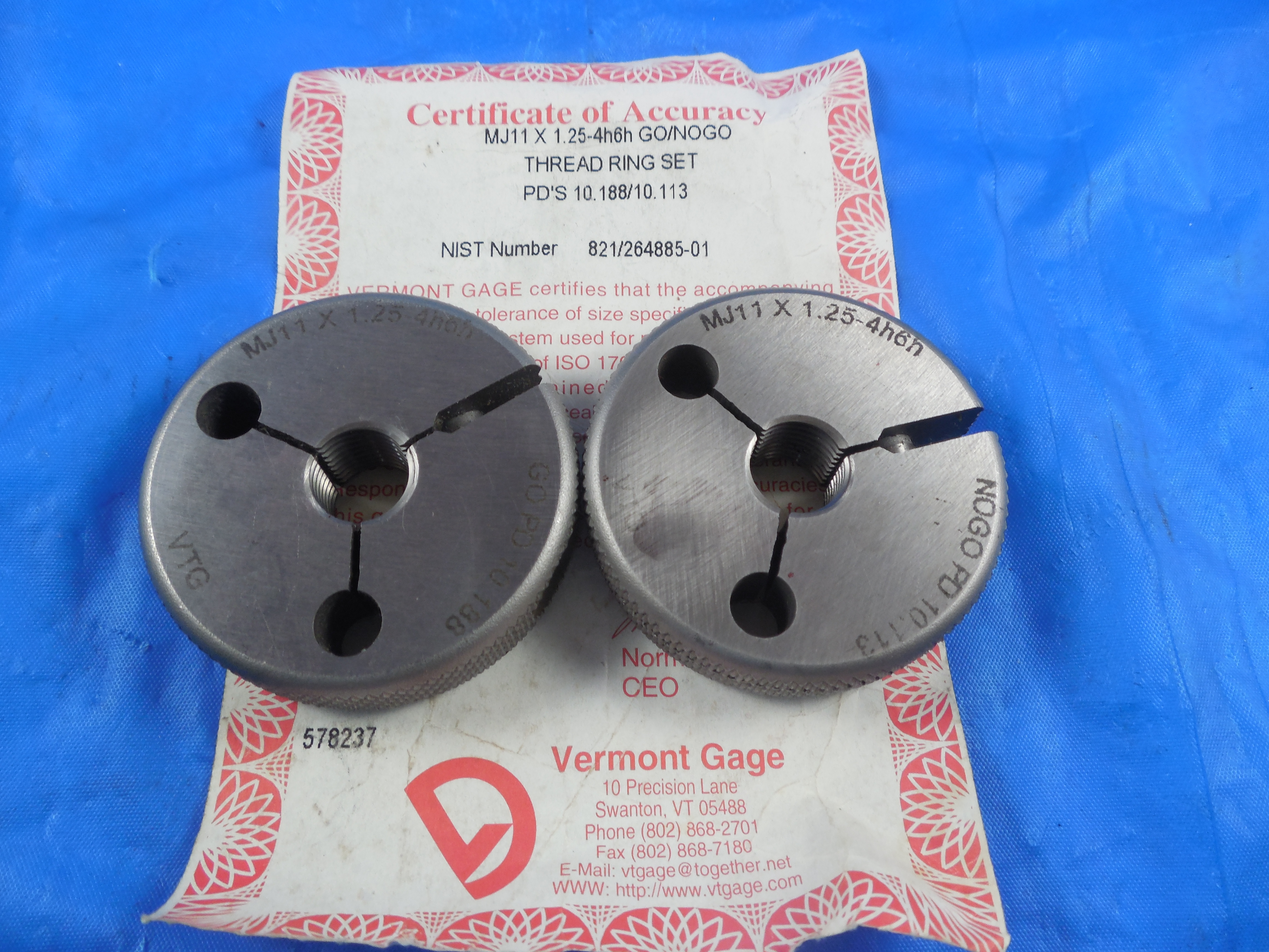 NEW M11 X .75 6H METRIC THREAD PLUG GAGE 11.0 0.75 GO NO GO PD/'S 10.513 /& 10.645