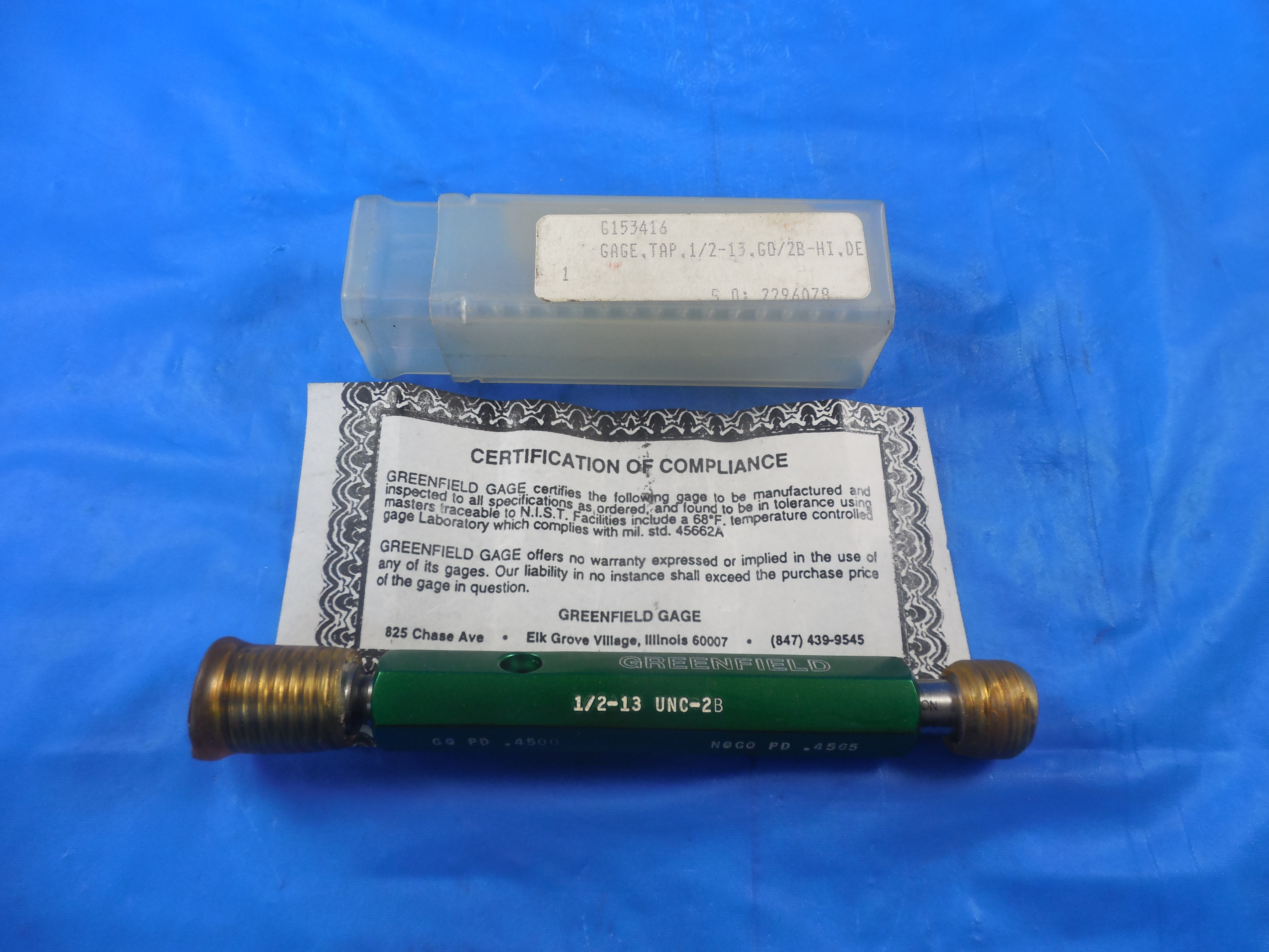 CERTIFIED 1/2 13 UNC 2B THREAD PLUG GAGE .5 GO NO GO P.D.'S = .4500 & .4565 TOOL | eBay