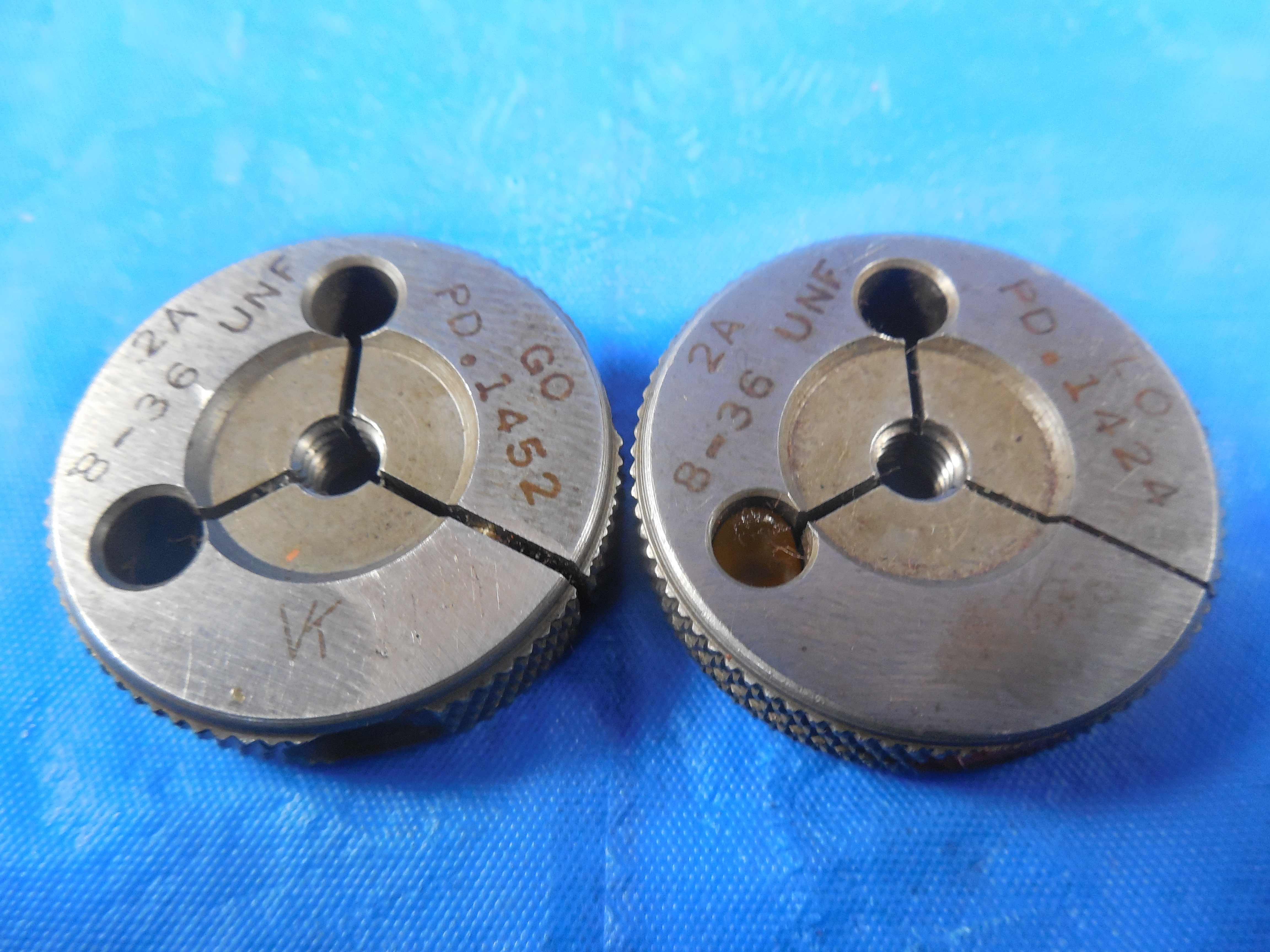 8 36 UNF 2A THREAD RING GAGES 8 .164 GO NO GO P.D.'S = .1452 & .1424
