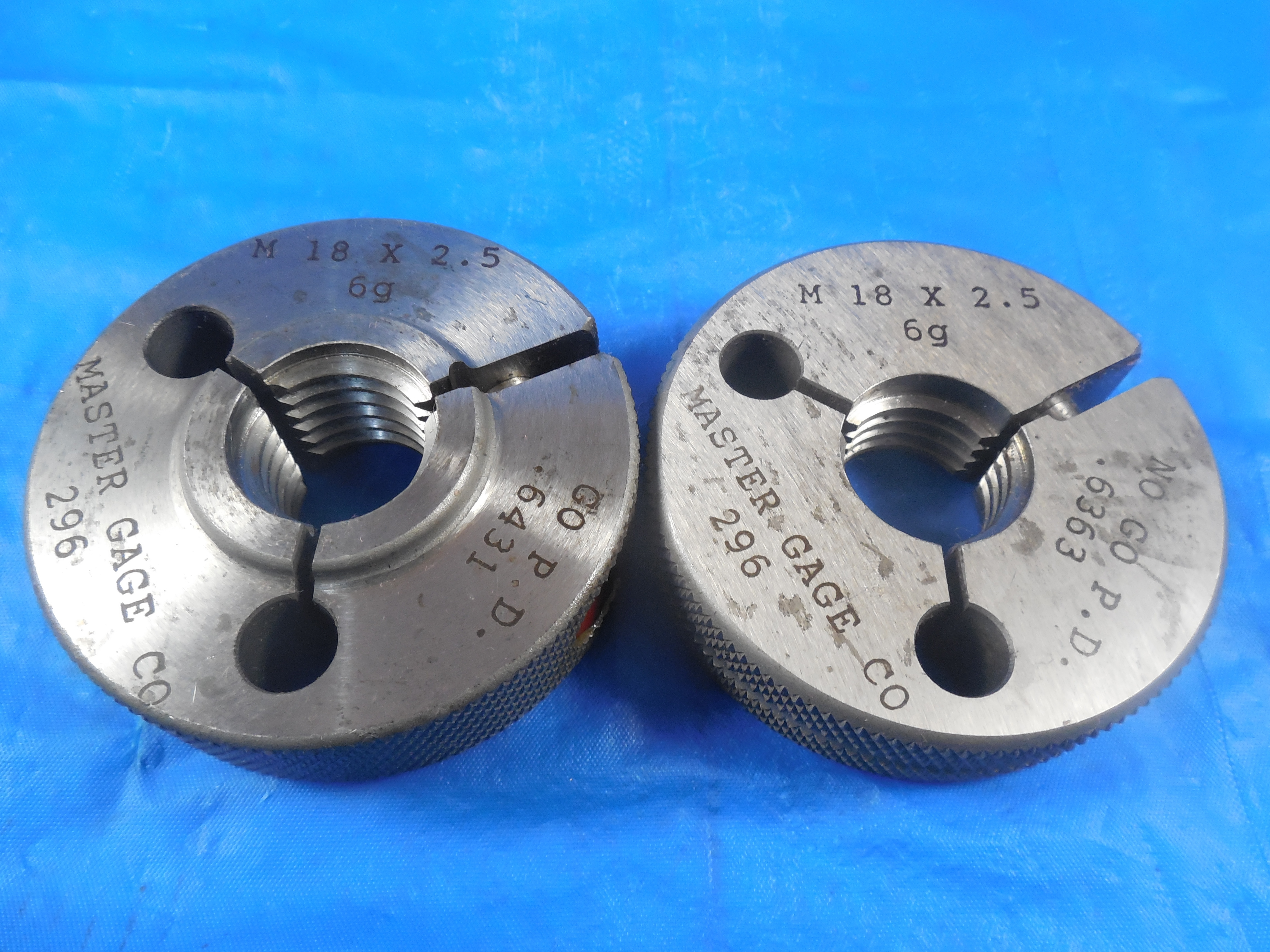 M18 X 2.5 6G METRIC THREAD RING GAGES 18.0 18 GO NO GO P.D.'S = .6431