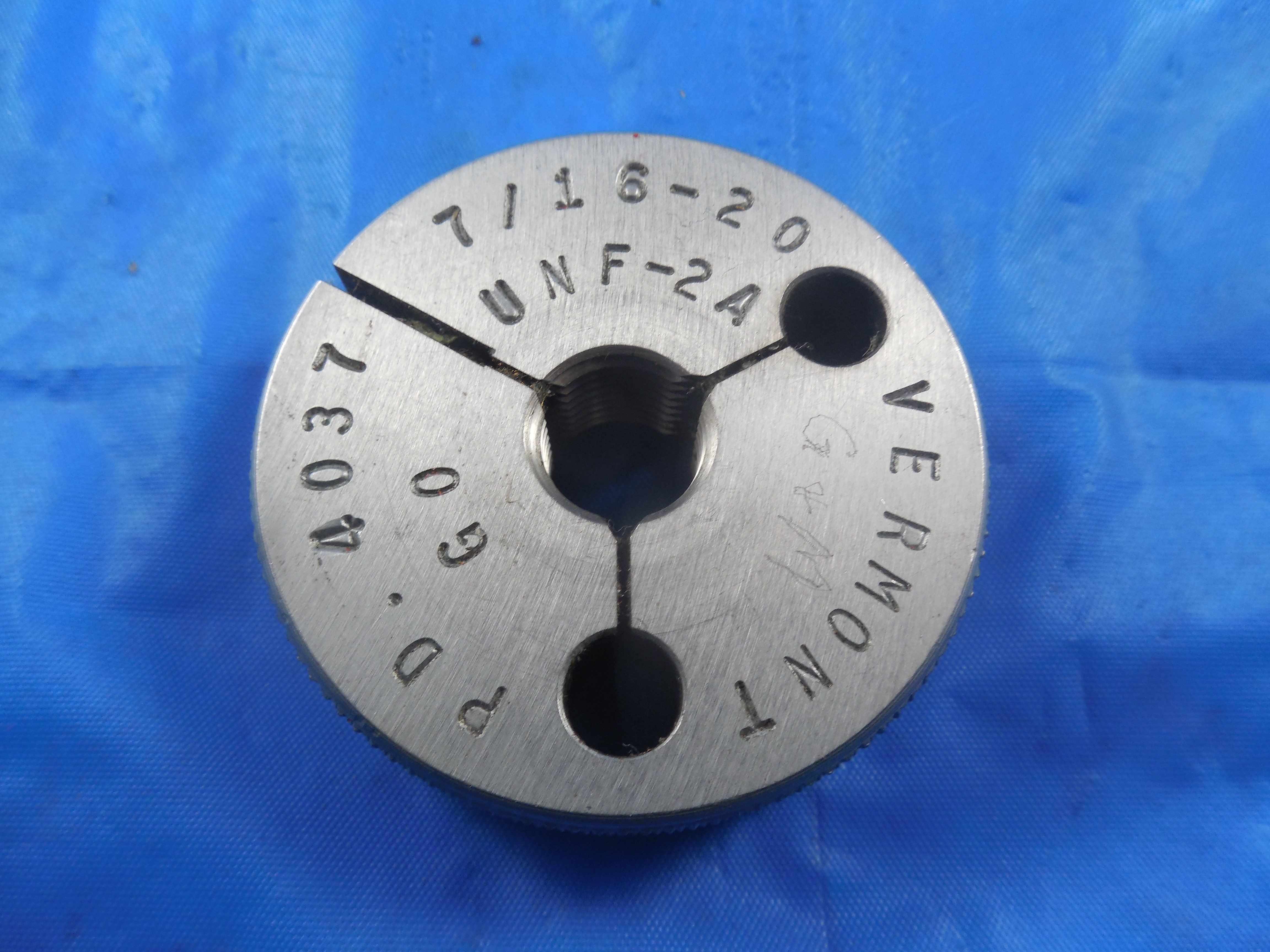 7/16 20 UNF 2A VERMONT THREAD RING GAGE .4375 GO ONLY P.D. = .4037