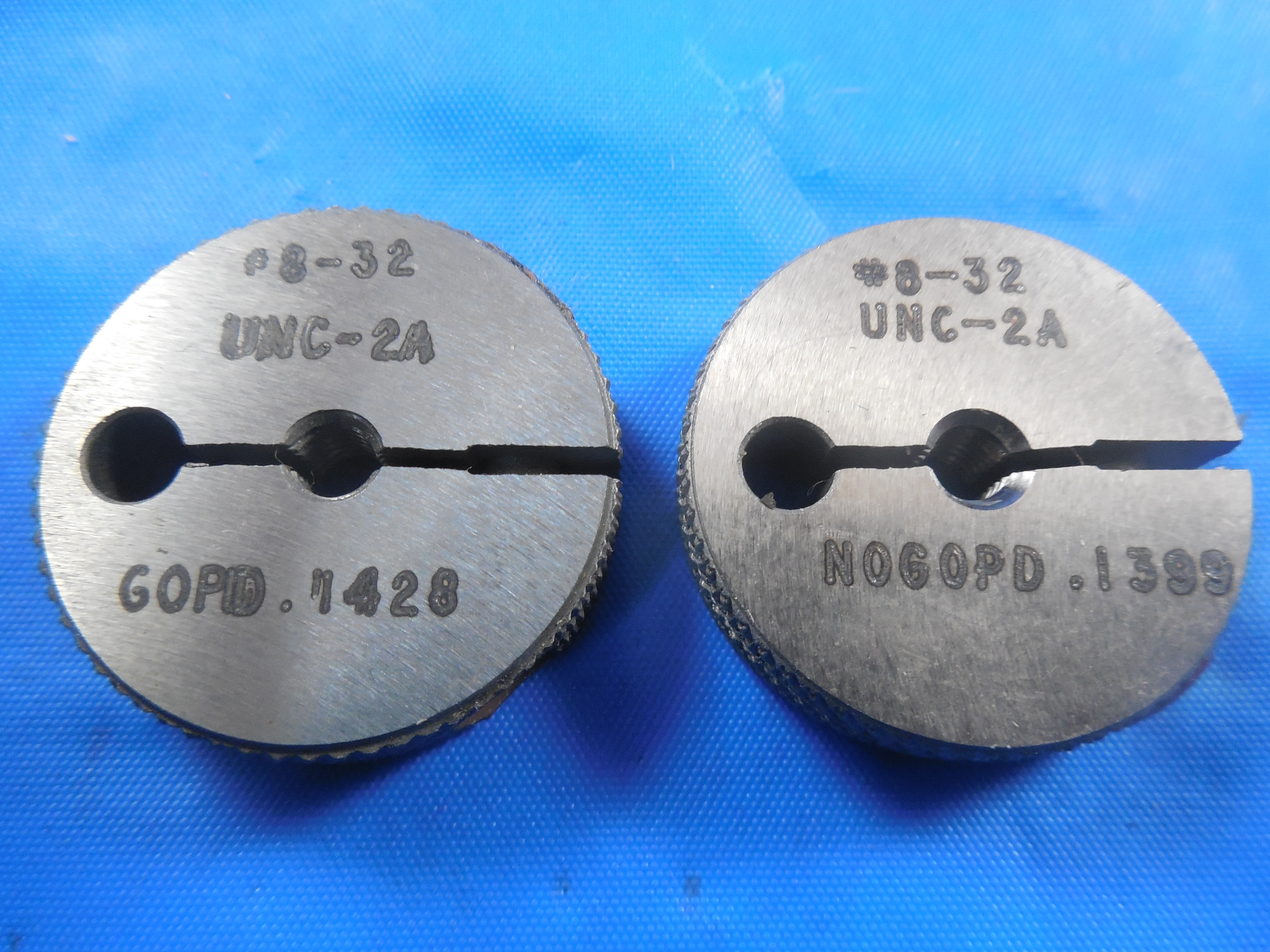 8 32 UNC 2A THREAD RING GAGES 8 .164 GO NO GO P.D.'S = .1428 & .1399