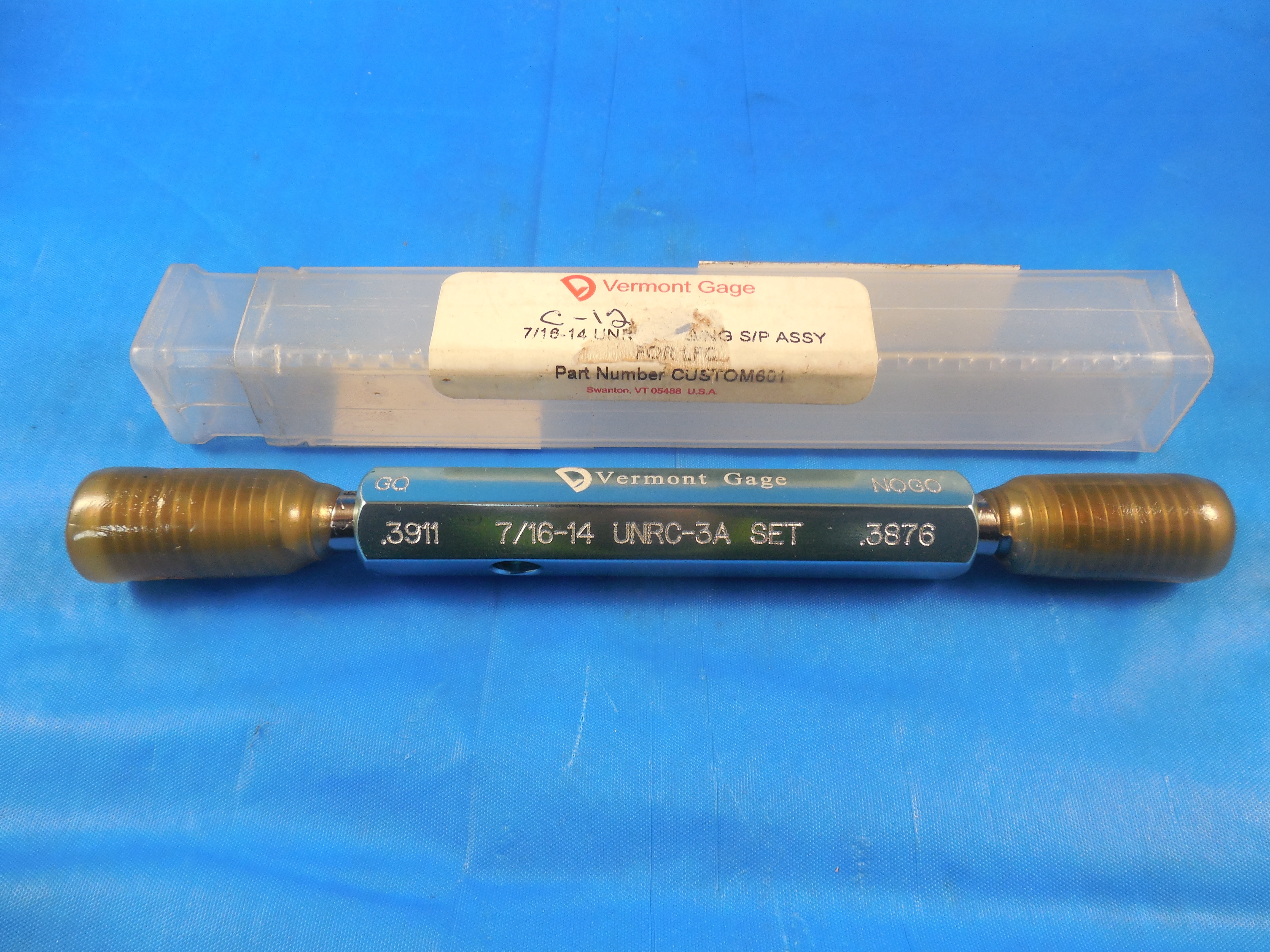 7/16 14 UNRC 3A SET VERMONT THREAD PLUG GAGE .4375 GO NO GO PD'S