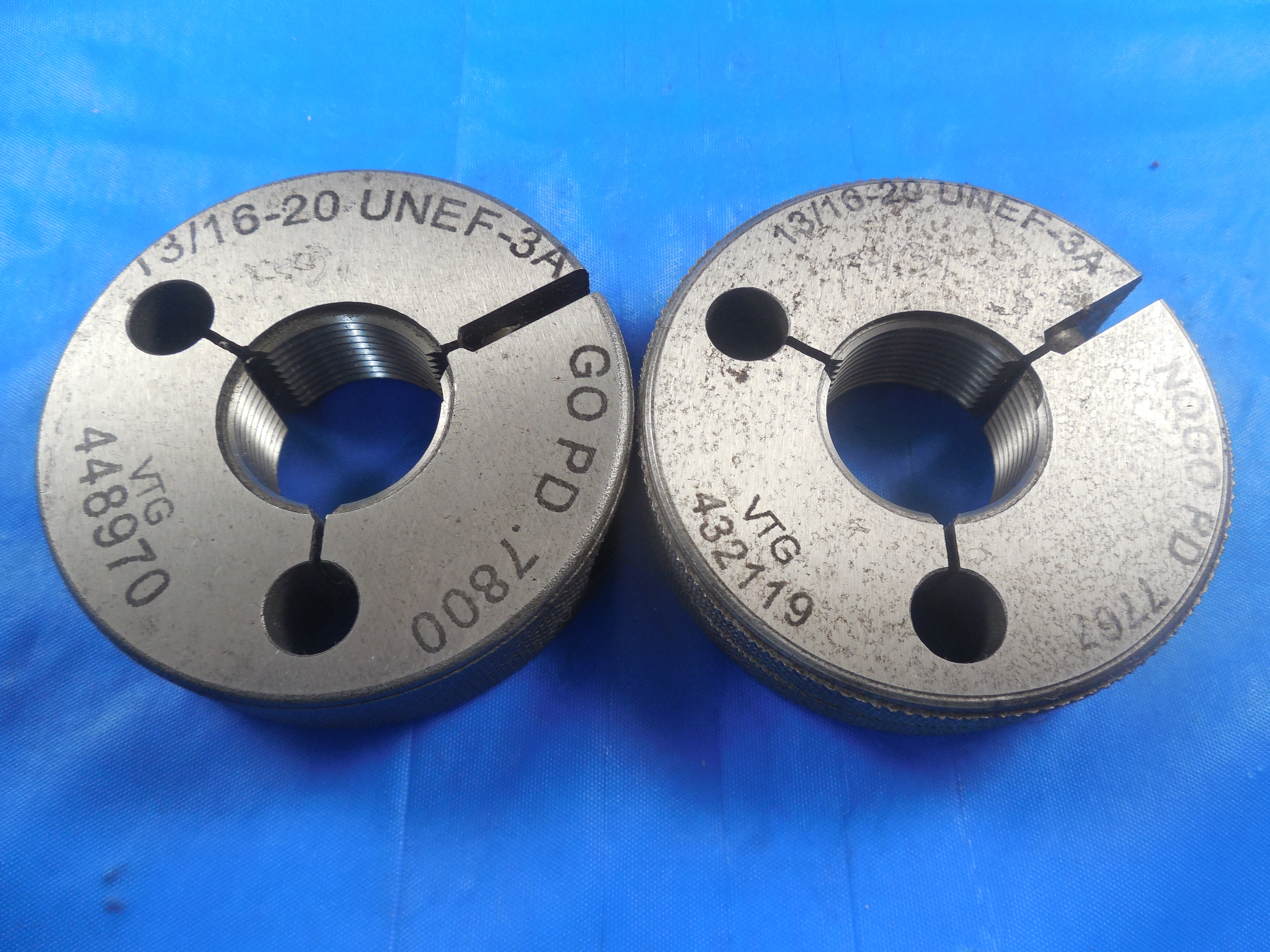 13/16 20 UNEF 3A VERMONT THREAD RING GAGES .8125 GO NO GO P.D.'S= .7800