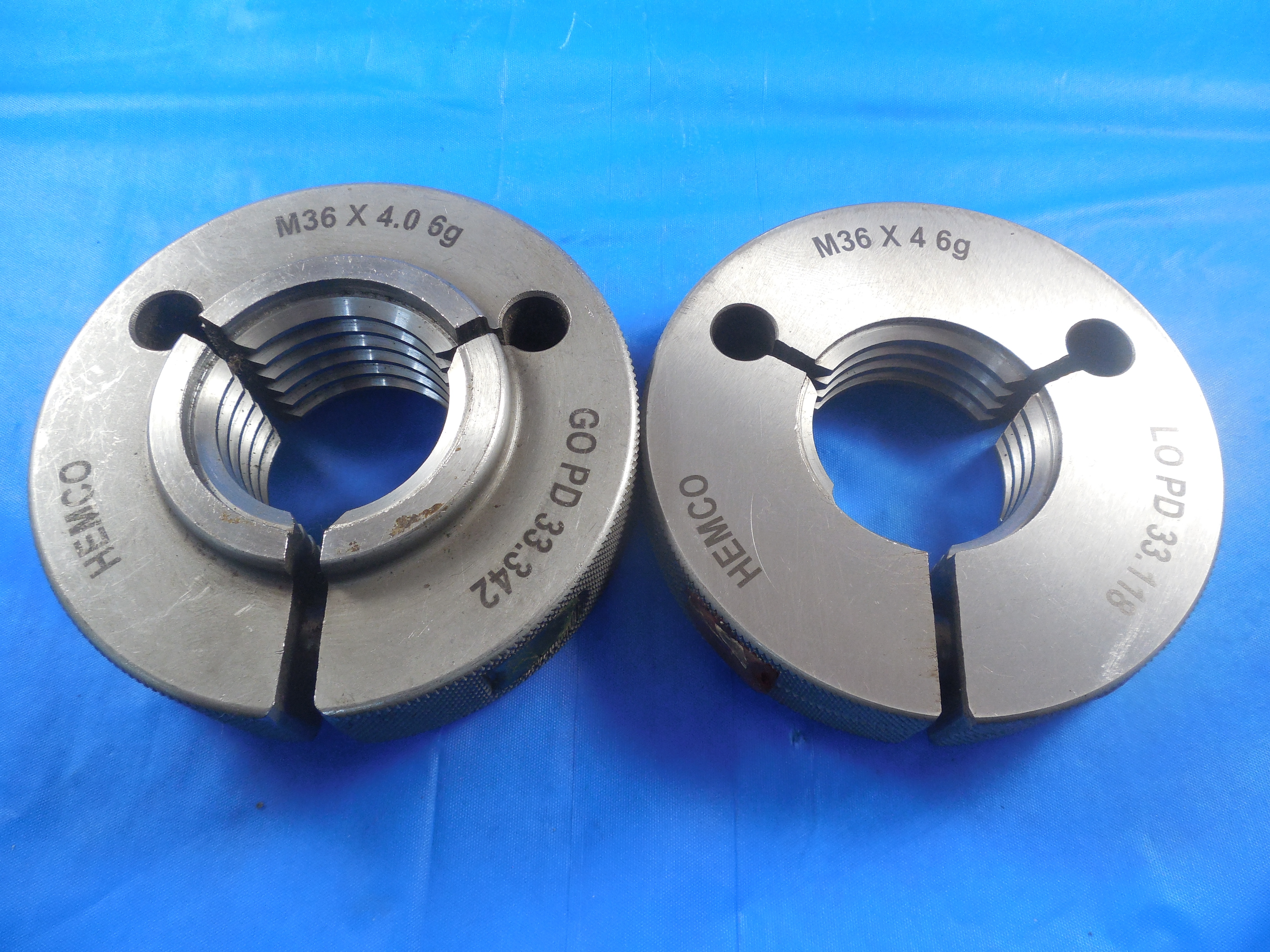 M36 X 4.0 6g METRIC THREAD RING GAGES 36.0 GO NO GO P.D.'S = 33.342