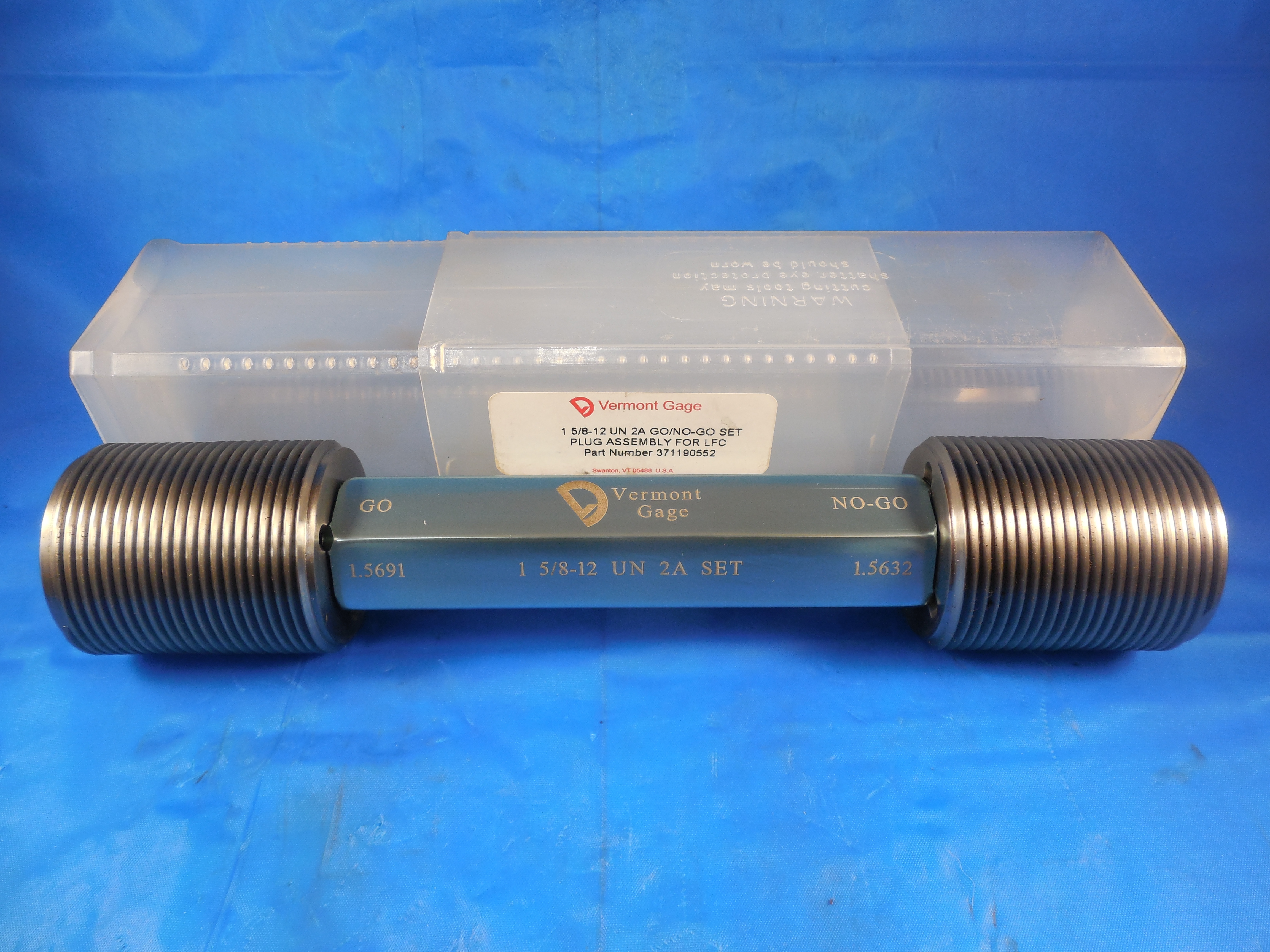 1 5/8 12 UN 2A SET VERMONT THREAD PLUG GAGE 1.625 GO NO GO PDS = 1.5691