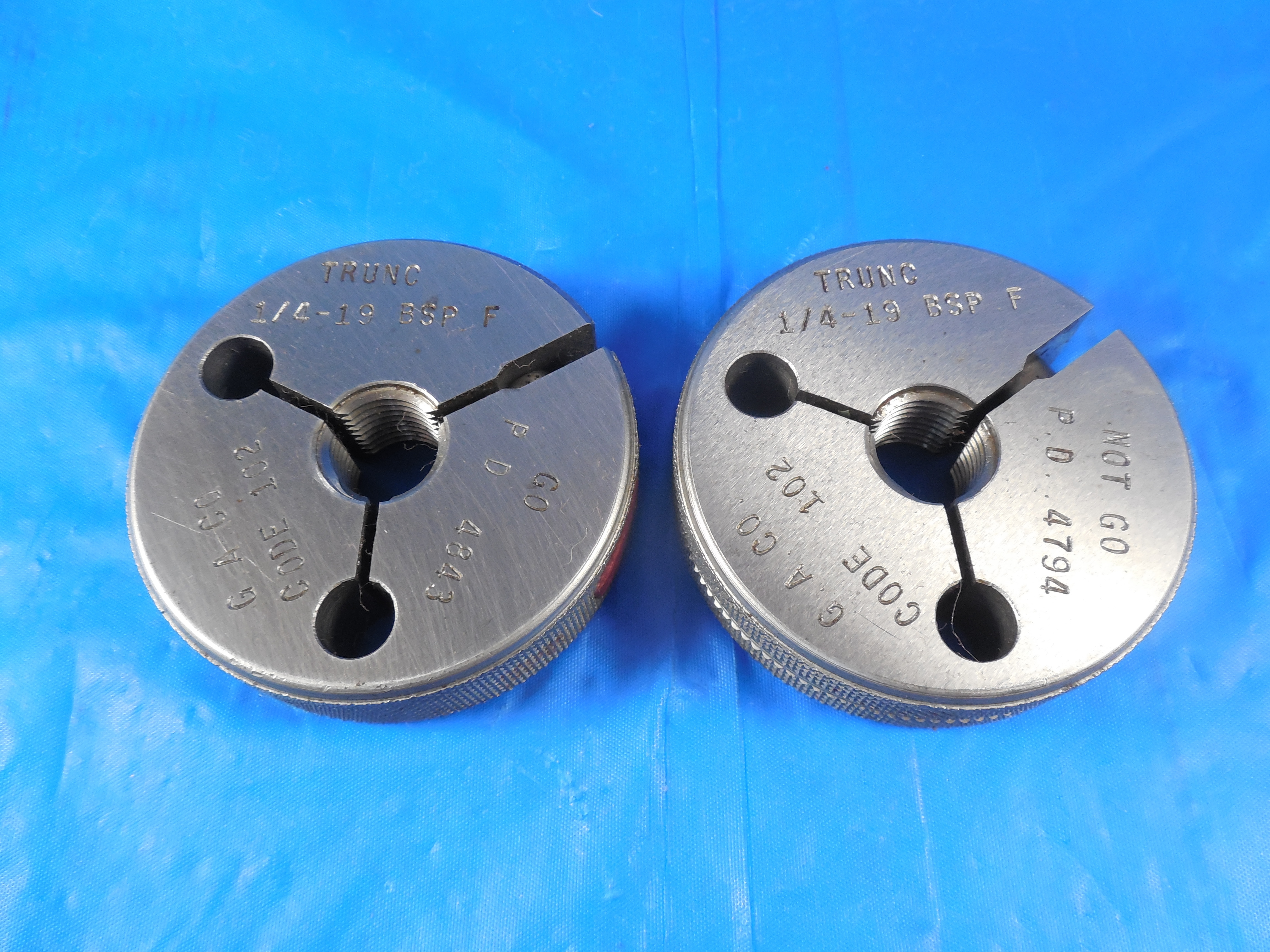 1/4 19 BSPF TRUNCATED PIPE THREAD RING GAGES .25 GO NO GO P.D.'S