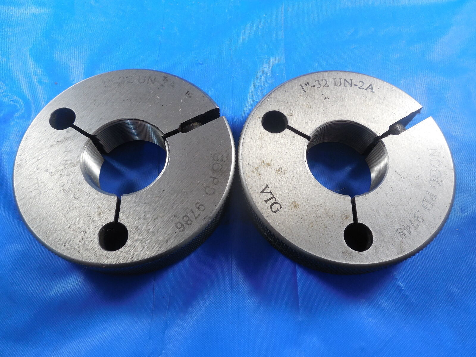 1" 32 UN 2A VERMONT THREAD RING GAGES 1.0 GO NO GO P.D.'S = .9786