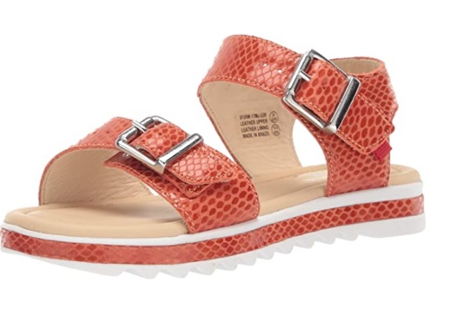 Marc Joseph New York Kids Girls Leather Buckle Sandal Loafer, Coral Snake , 4
