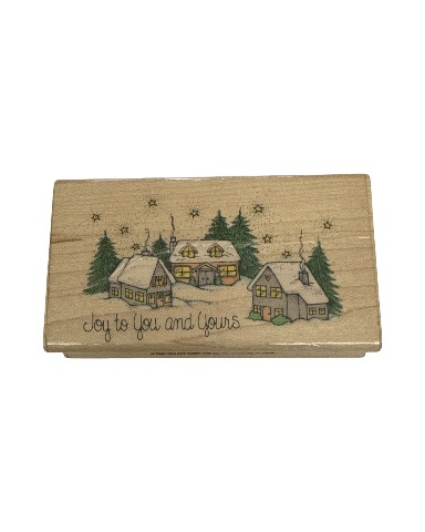 Hero Arts Joy to You and Yours Holiday Scene Village Wooden Rubber Stamp