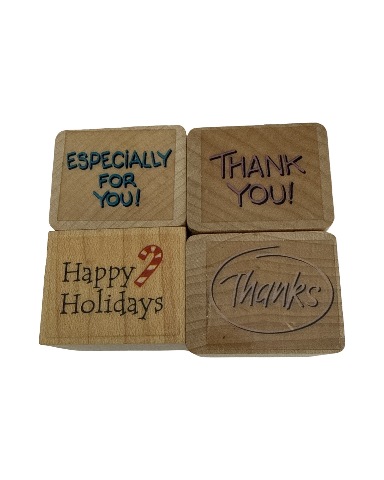 Happy Holidays Thank You Especially For You Wooden Rubber Stamp