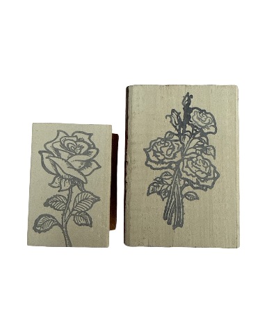 Sketched Rose Flower Cluster Bouquet Wooden Rubber Stamp