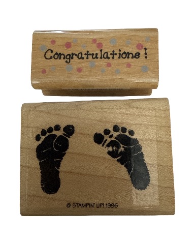 Congratulations Baby Feet Imprints Wooden Rubber Stamp