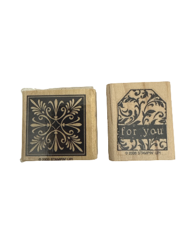 Stamping Up Damask Print with For You Gift Tag Wooden Rubber Stamp
