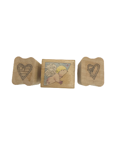Angel Baby with Hearts All Night Media Wooden Rubber Stamp